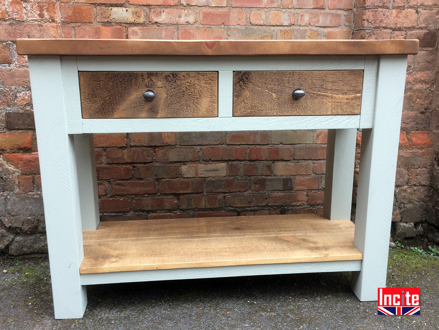 Painted and Rustic Plank Pine Console Table Incite Interiors